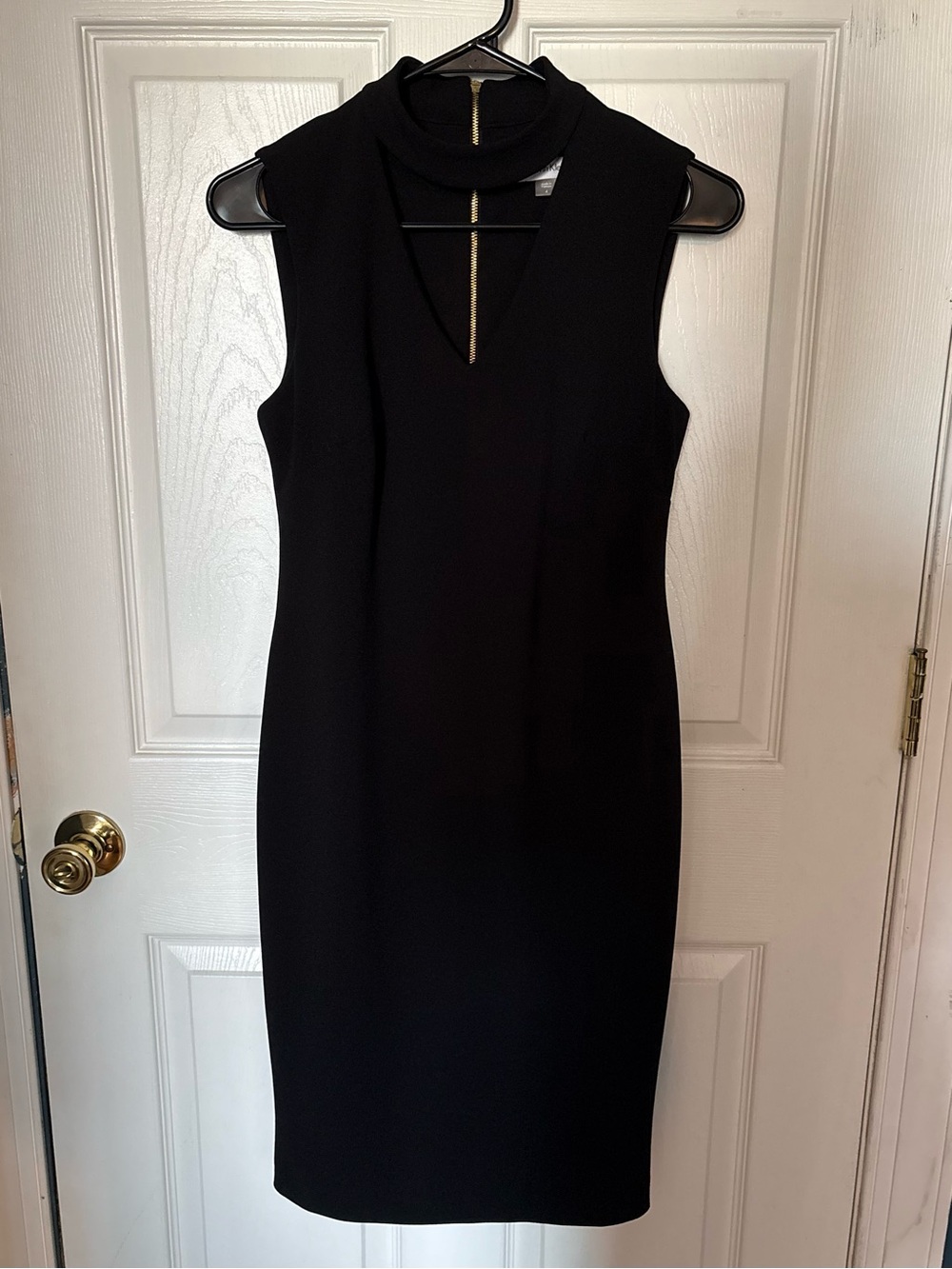 Calvin Klein Black Sleeveless Sheath Dress with Gold Accent